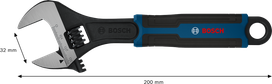 Bosch 조절식 렌치, 200mm, 턱 벌림 폭 32mm.
