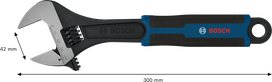 Bosch 조절식 렌치, 길이 300mm, 턱 벌림 폭 42mm.