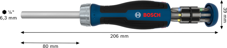 Bosch 비트 라쳇 스크루드라이버 (12개 비트 매거진 포함).
