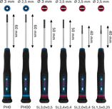 Bosch PRO 정밀 스크루드라이버 세트(PH/SL), 색상으로 구분된 미끄럼 방지 손잡이가 있는 6개 구성.