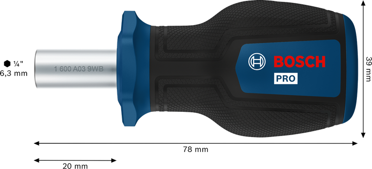 인체공학적 손잡이가 장착된 Bosch PRO 스터비 비트 스크루드라이버.