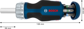 Bosch 스터비 비트 라쳇 스크루드라이버 (비트 6개 포함).