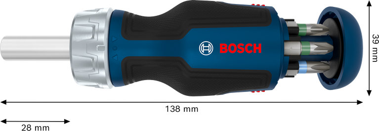 Bosch 스터비 비트 라쳇 스크루드라이버 (비트 6개 포함).