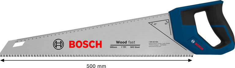 빠른 목재 절단을 위한 Bosch 500mm 7TPI 수동톱.