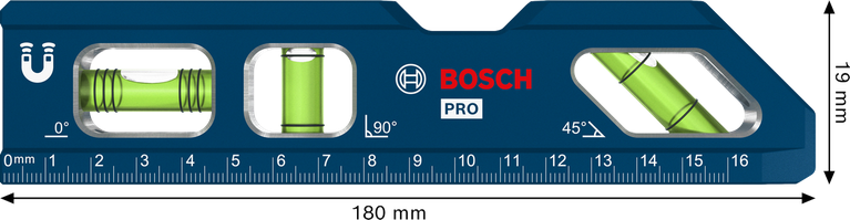 Bosch PRO 빌렛 어뢰형 수평계 180mm (자석 받침대 포함).