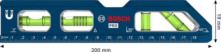 Bosch PRO 빌렛 어뢰형 수평계 200mm (자석 받침대 포함).