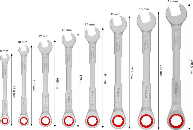 Bosch 라쳇 복합 렌치 세트 8-19mm, 토크 +50%.