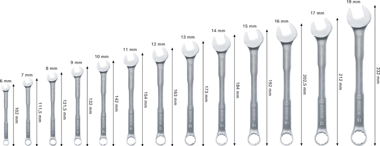 Bosch 복합 렌치 세트 6-19mm, 12개 구성, 토크 +50%.