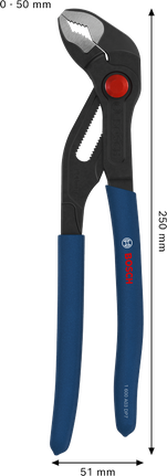 Bosch 워터펌프 플라이어 250mm, 미끄럼 방지 손잡이 포함.