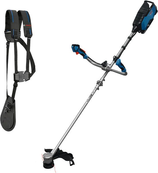 어깨끈이 포함된 Bosch GRT18V-40BH 예초기.