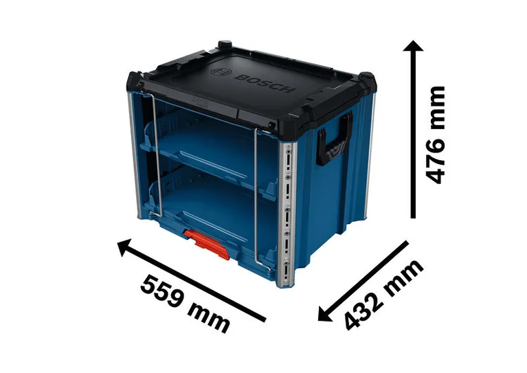 Bosch L-BOXX 컨트랙터 랙 2 운반 케이스 및 치수.