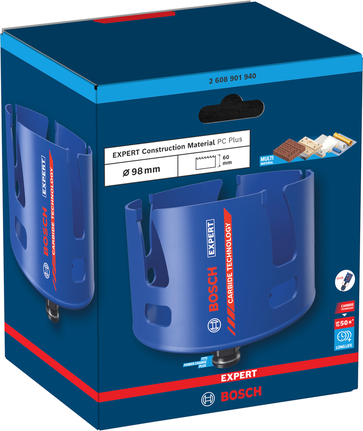 Bosch EXPERT 건설 자재 파워 체인지 플러스 홀쏘, 직경 98mm.