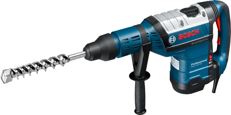 측면 핸들이 달린 Bosch GBH 8-45 DV 로터리 해머 드릴.