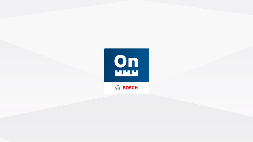 보쉬 로고와 파란색 배경, 상단에 'On' 글자.