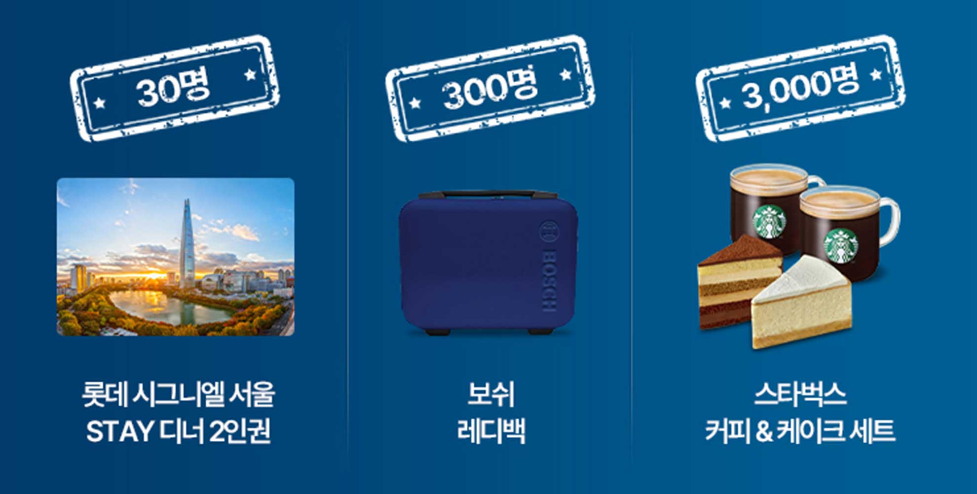 보쉬 레디백이 중앙에 있고, 스타벅스 커피와 케이크가 옆에 있다.