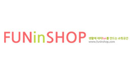 FUNinSHOP 로고, 밝은 색상의 글자와 웹사이트 주소 포함.