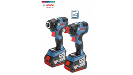 두 개의 파란색 Bosch Professional 드릴이 나란히 놓여 있다.