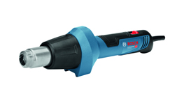 보쉬 전문 열풍기, 파란색과 검은색, 작업대 위에 놓여있다.