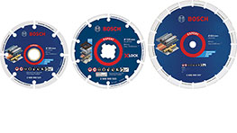 세 개의 보쉬 프로페셔널 다이아몬드 톱날이 나란히 배열되어 있습니다.