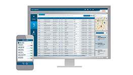 모니터와 스마트폰에 Bosch Professional 앱의 데이터 테이블이 표시됩니다.